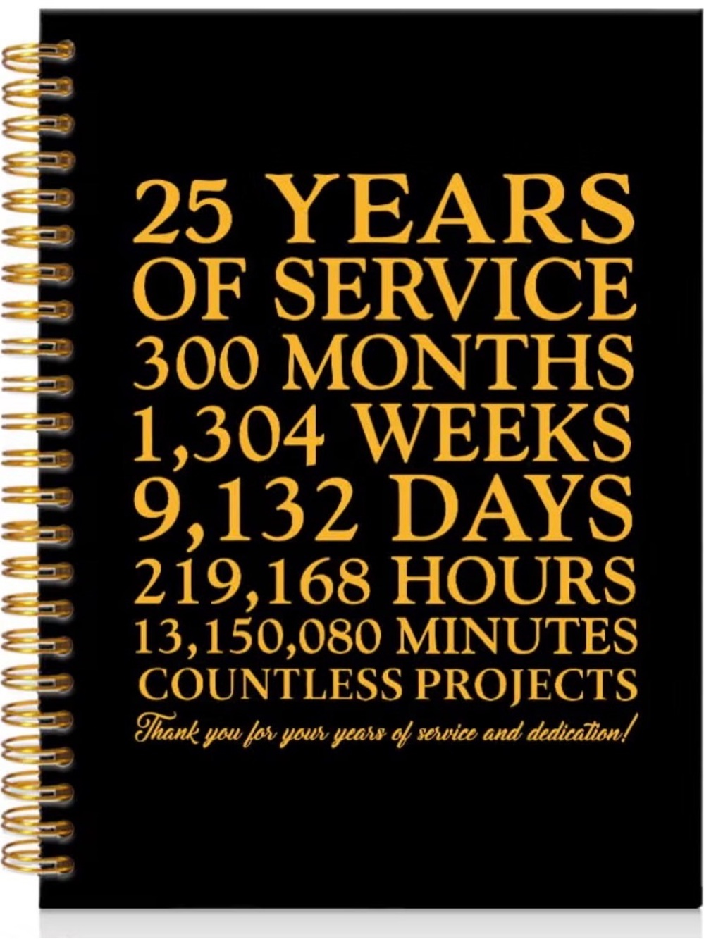 25 Years of Service Commemorative Notebook - Gold on Black